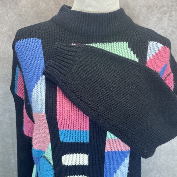 Vtg 80s Currants by Jeri-Jo HOT Bold Spell Out Multi Colored Sweater Retro Small - Picture 5 of 7